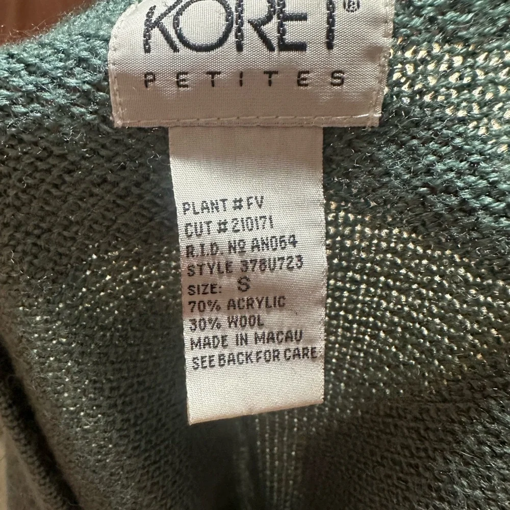 Koret Vintage Wool Blend Green Knit Vest Size Small Petite